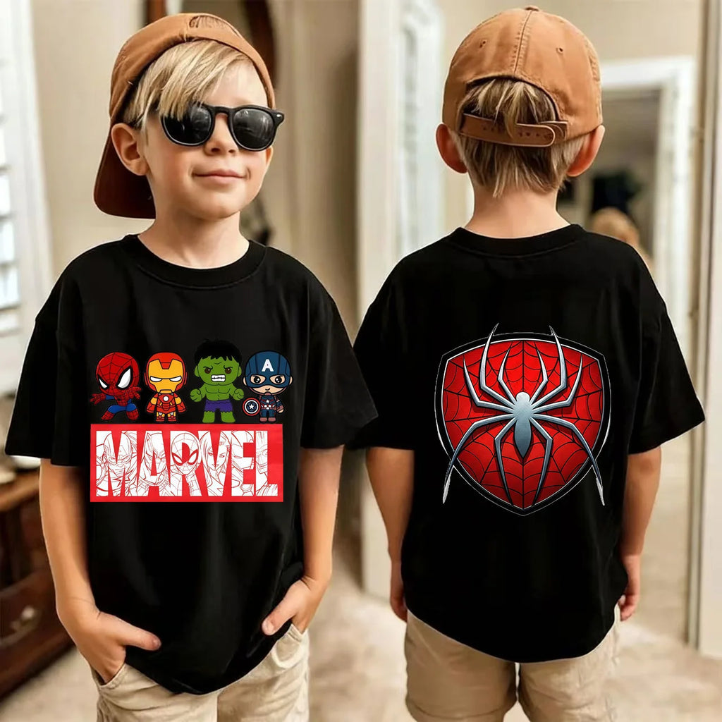 Kids Summer Cute Spider-Man Print Children's Short-Sleeved T-Shirt for Girls Boys 100% Cotton - Fashionable Short Sleeve