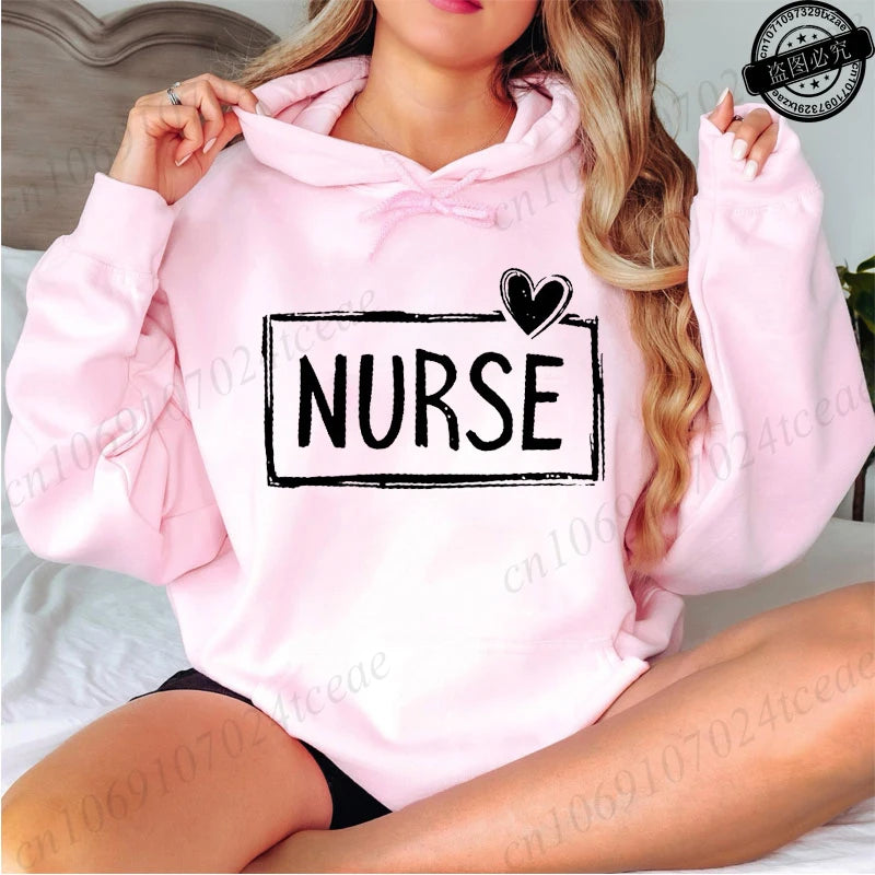 Nurse Print Women Hoodies, Casual Nurse Life Graphic Sweatshirts Tops, Nursing Student Gift, Soft Long Sleeve Hoodies for Ladies