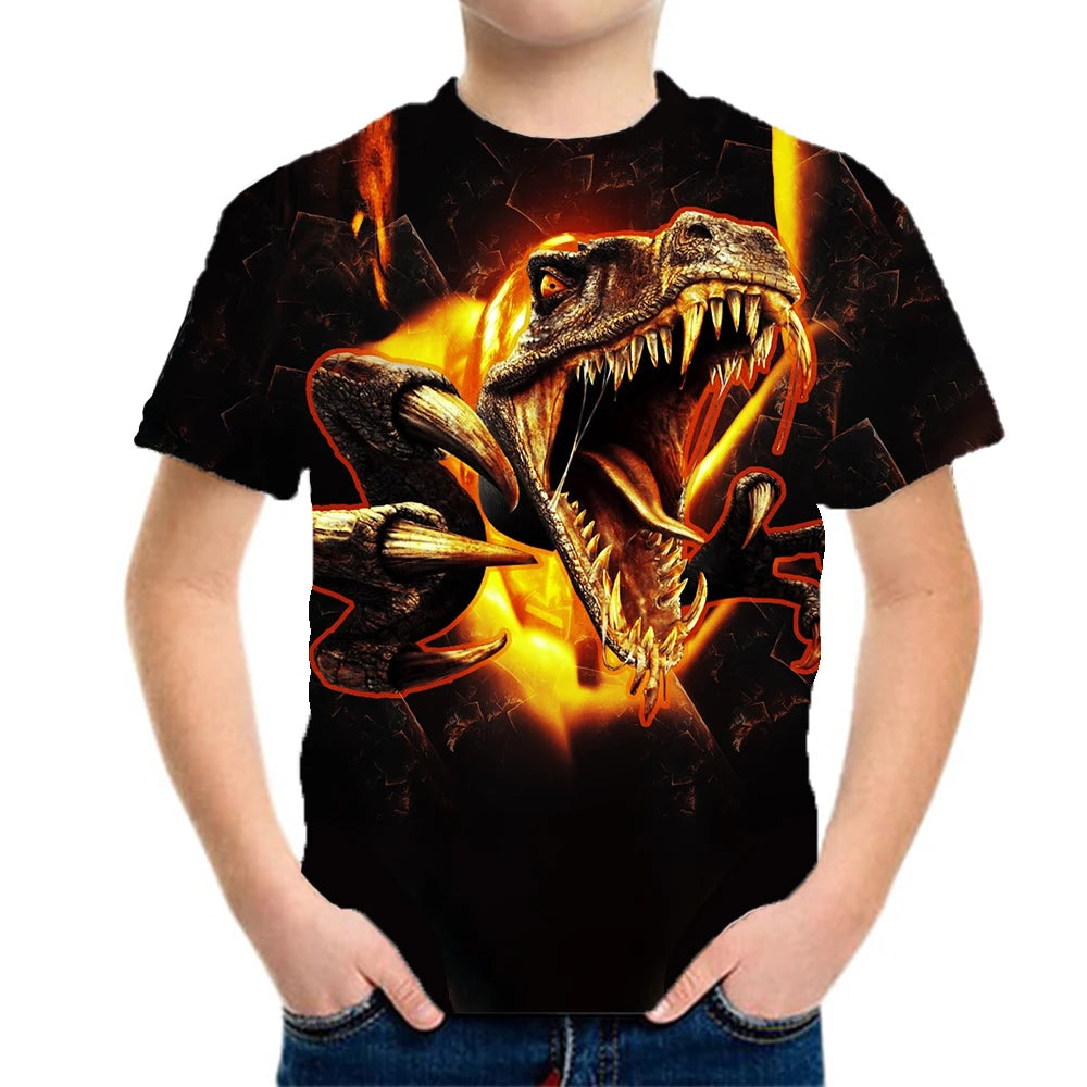 Children's Clothing Boys Tshirt Children's T-Shirts 3D Dinosaur Graphic Print Kids Summer Clothes Fashion Casual Tees Girl Tops