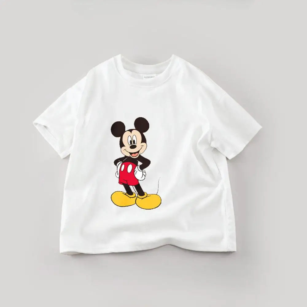 Disney Mickey Boys T Shirts Short Sleeved Tops Cartoon Cotton Kids Clothing Summer Casual Simple Children Tees Toddler Costume