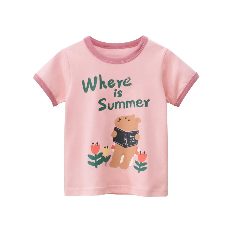 2025 Summer 2-8 Years Kids Girl Shorts Sleeve T-shirts Printed Little Girl Top Baby Girl T Shirts Children Toddler Girl Clothes