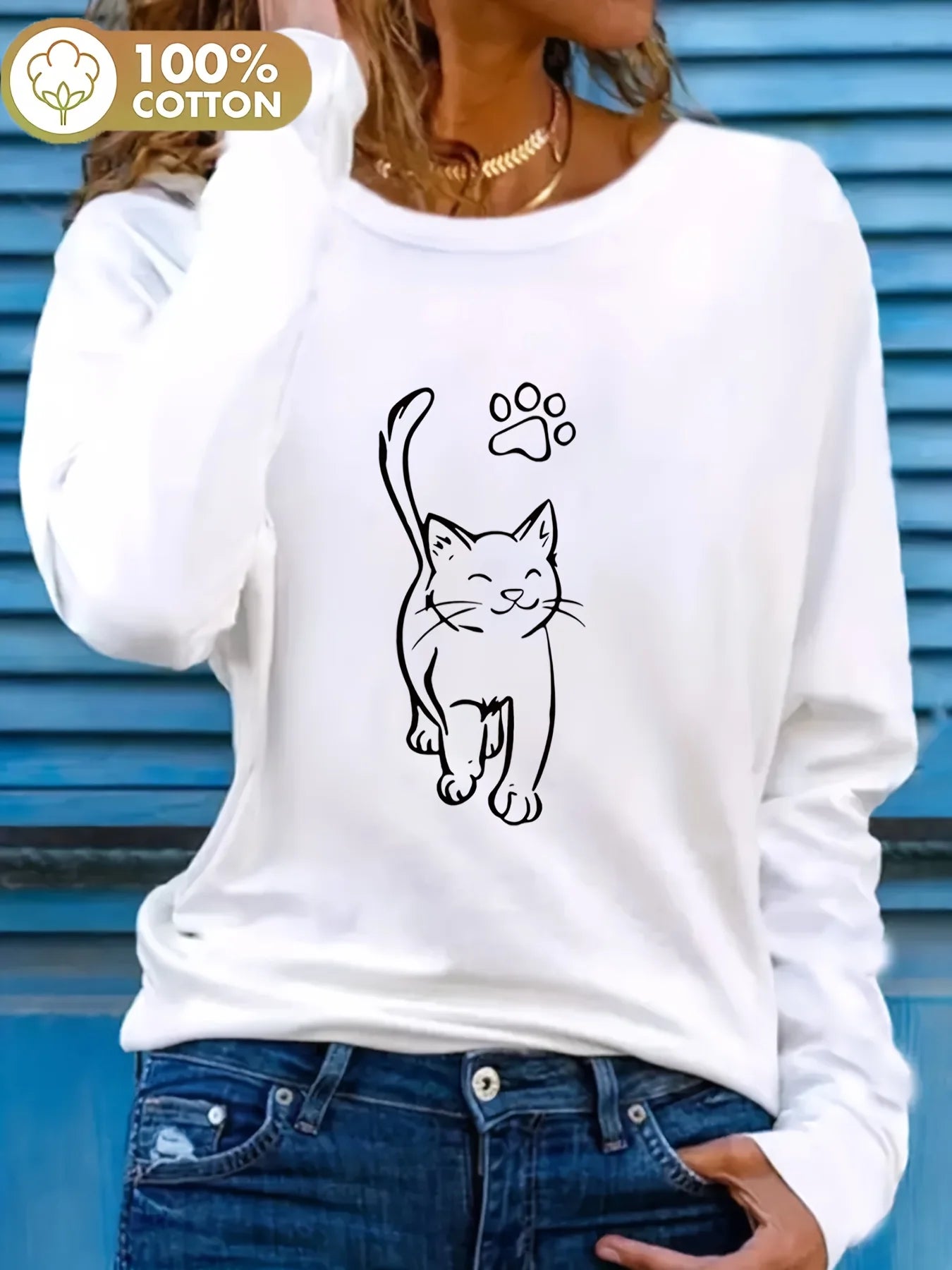 Faith Print Crew Neck T shirt Casual Long Autumn winter top women's long sleeved T-shirt loose comfortable black  white