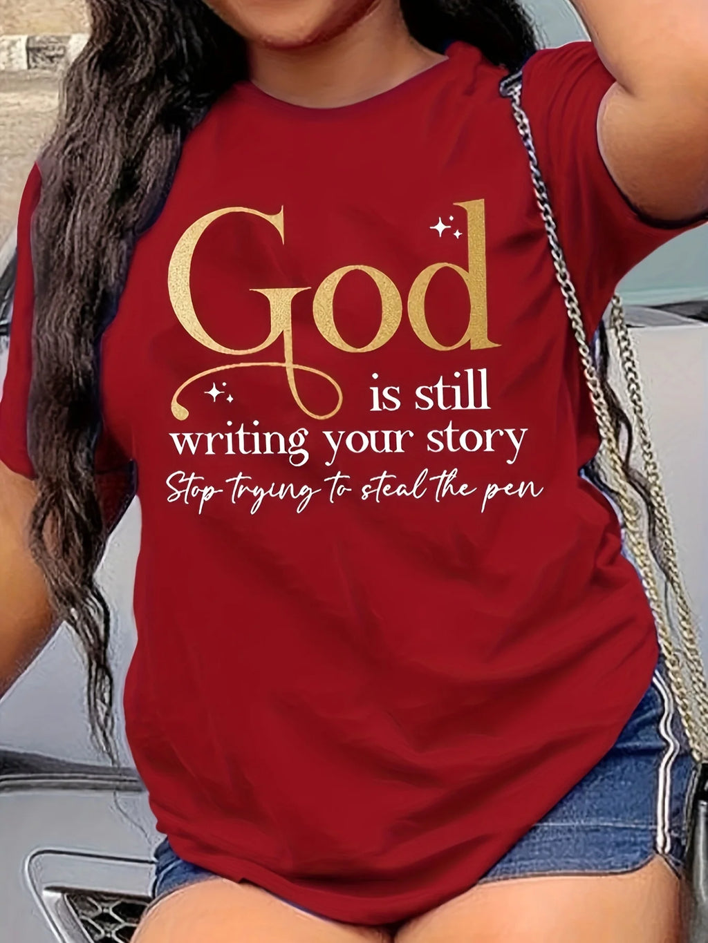 God Is Still Writing Your Story Women's Tee - Faith Graphic, Casual Yellow Top