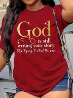 God Is Still Writing Your Story Women's Tee - Faith Graphic, Casual Yellow Top