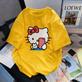 Plus Size Cute Hellokitty Design Printed T-shirts Summer Fashion High Quality Short Sleeved Casual Sports Loose Pullover Tops