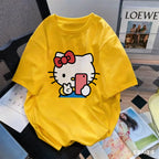 Plus Size Cute Hellokitty Design Printed T-shirts Summer Fashion High Quality Short Sleeved Casual Sports Loose Pullover Tops