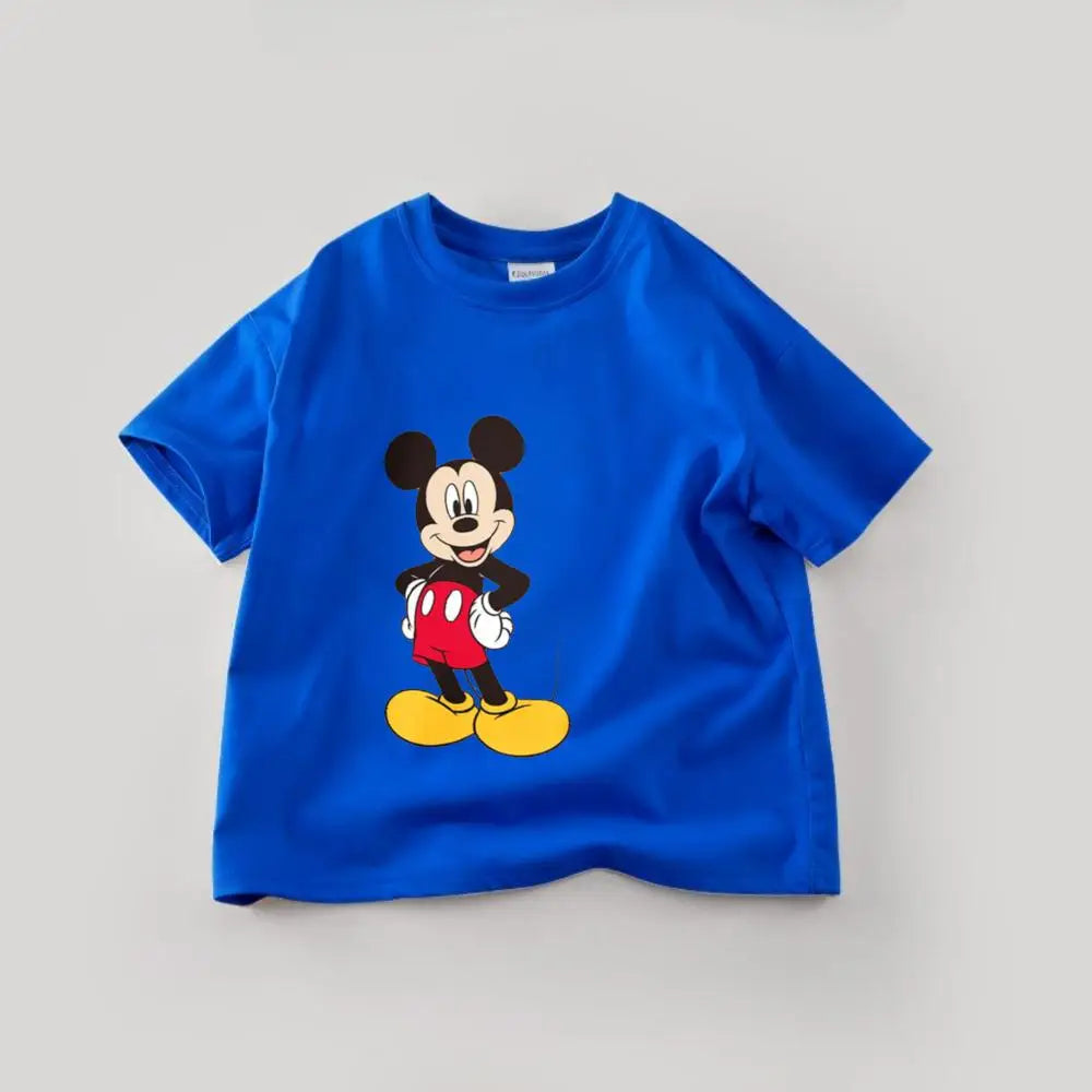 Disney Mickey Boys T Shirts Short Sleeved Tops Cartoon Cotton Kids Clothing Summer Casual Simple Children Tees Toddler Costume