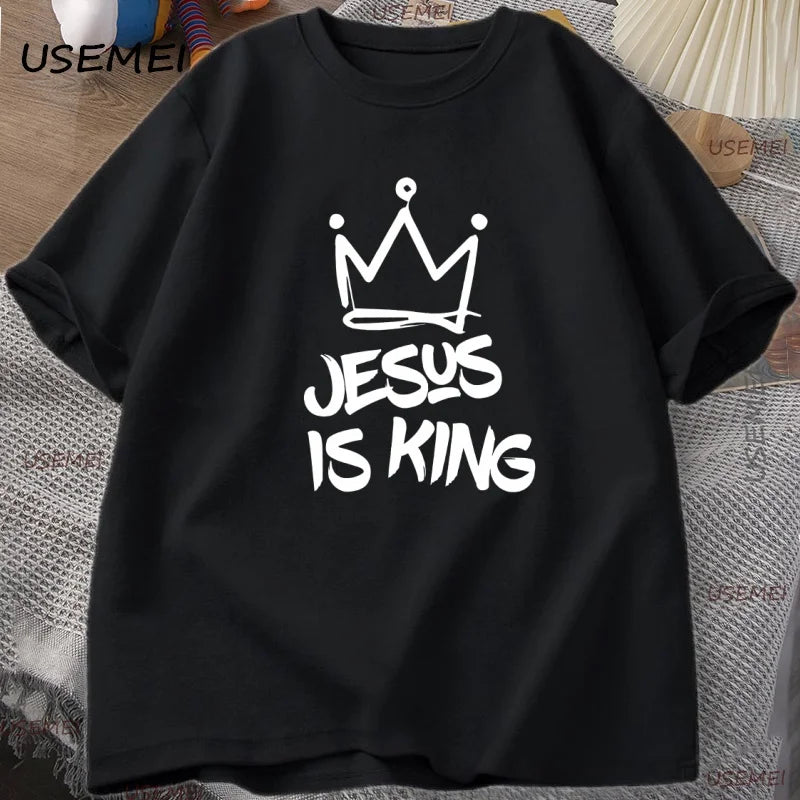 Jesus Is King T-Shirt for Him Jesus Christian Gift for Him Christ Religious T Shirt God Is Good Printed Tshirt High Quality Tee