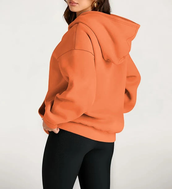 Plus Size Solid Color Kangaroo Pocket Casual Long Sleeve Hoodie, Women's Sweatshirt For Fall & Winter