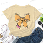 Women's Inspirational Teacher Graphic T Shirt Pencil Bow Design Short Sleeve Tee Gifts for Teacher's Day Crew Neck Classic Tops