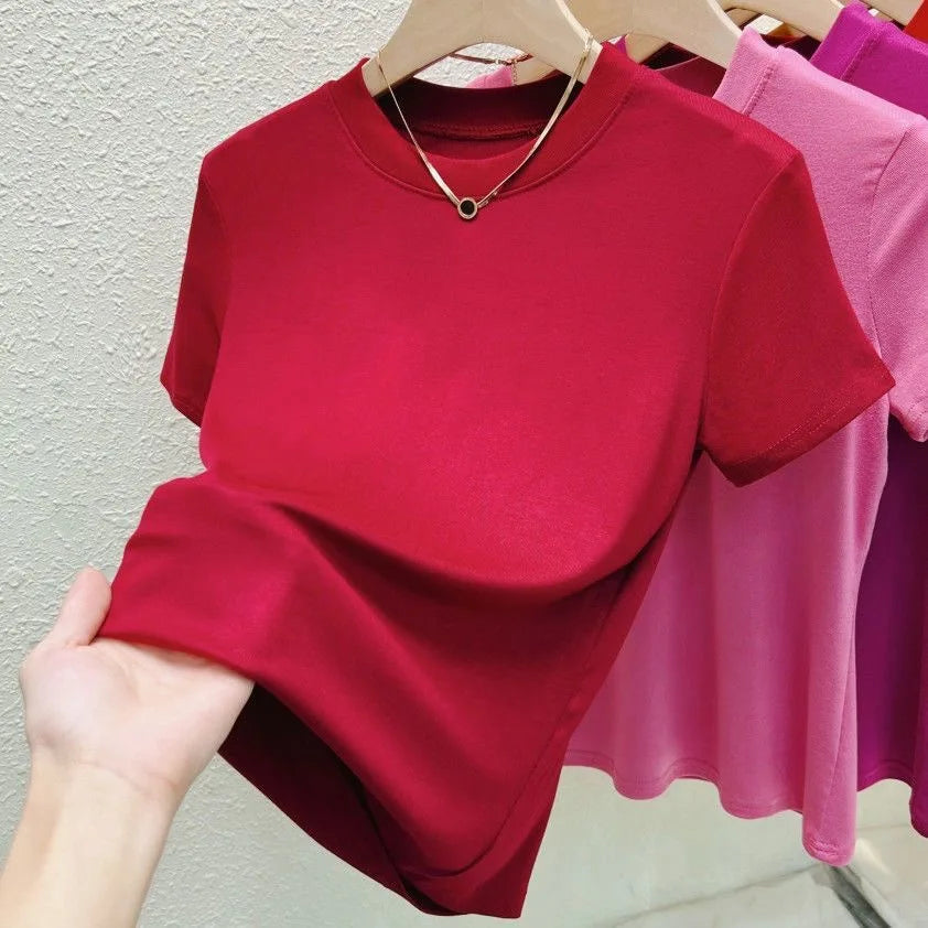 Fashion Women T Shirt Street Sexy Slim Casual T-Shirt Solid Plus Size Top Tees Summer Crew Neck Short Sleeve Women's Clothing