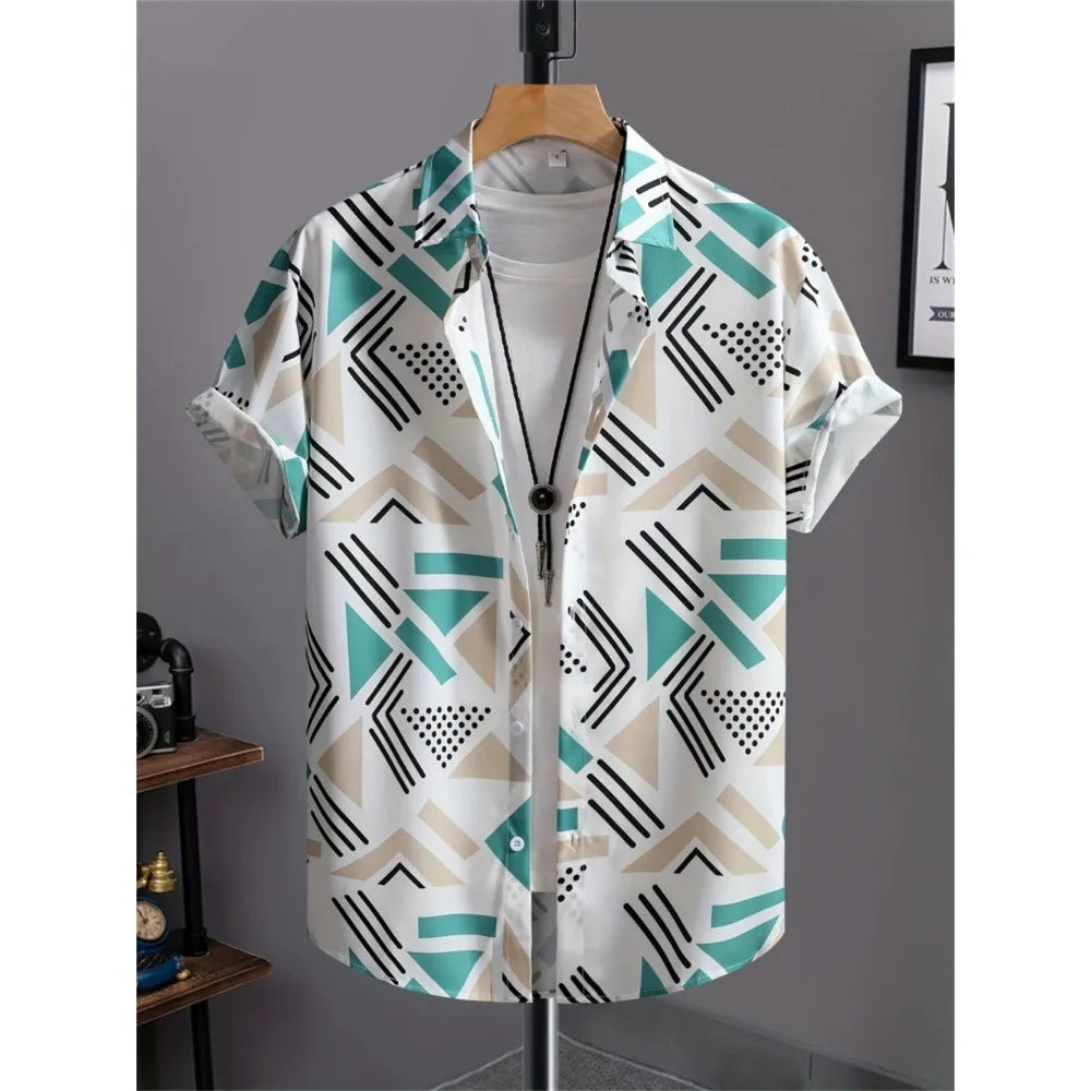 Men's Shirt 3D Printed Retro Fashion Top Short Sleeved Beach Sports Shirt Street Hawaiian Short Sleeved Shirt Men's Clothing