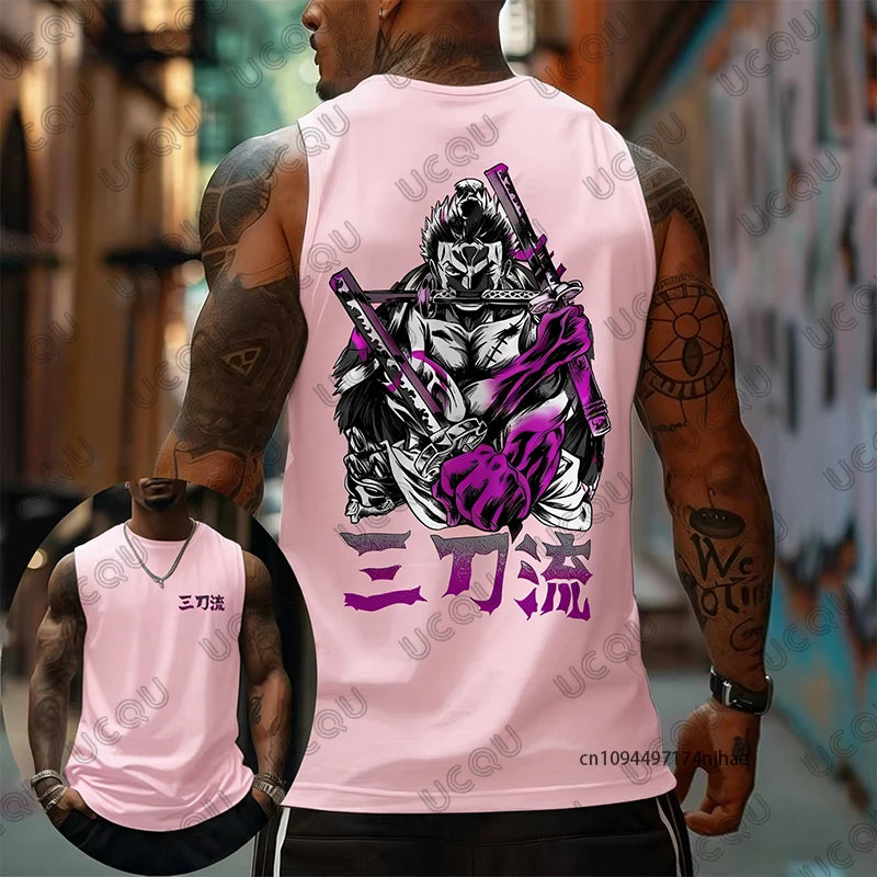 One Piece Anime Roronoa Zoro Print Sleeveless T-Shirt For Men Summer Sports Fitness Vest Tank Top Casual Oversized Unisex Tees