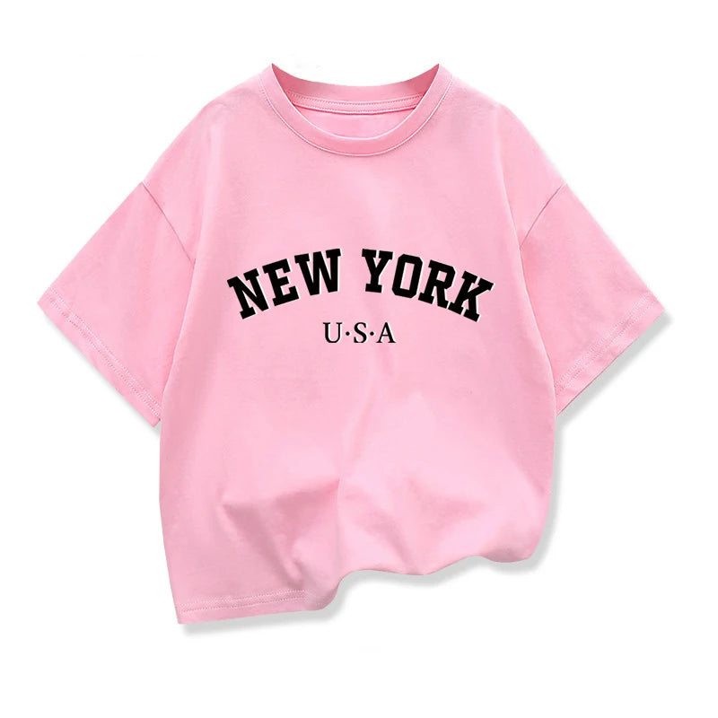 Summer Baby Boy Clothes Kid Girls Casual Tops New York Printed T-shirts Children Fashion Crew Neck Short Sleeve Top