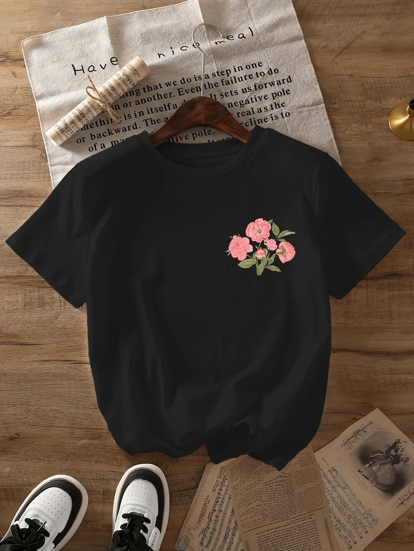 Bible Verse Lettering Printed Women Short Sleeve Summer Women's Clothing T-Shirt Flower Pattern Crew Neck Casual Tops