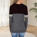1pc Women'S Plus Size Color Block Hoodie, 95% Polyester 5% Spandex, Geometric Pattern, Slight Stretch, Knit Fabric, Hooded Pullo