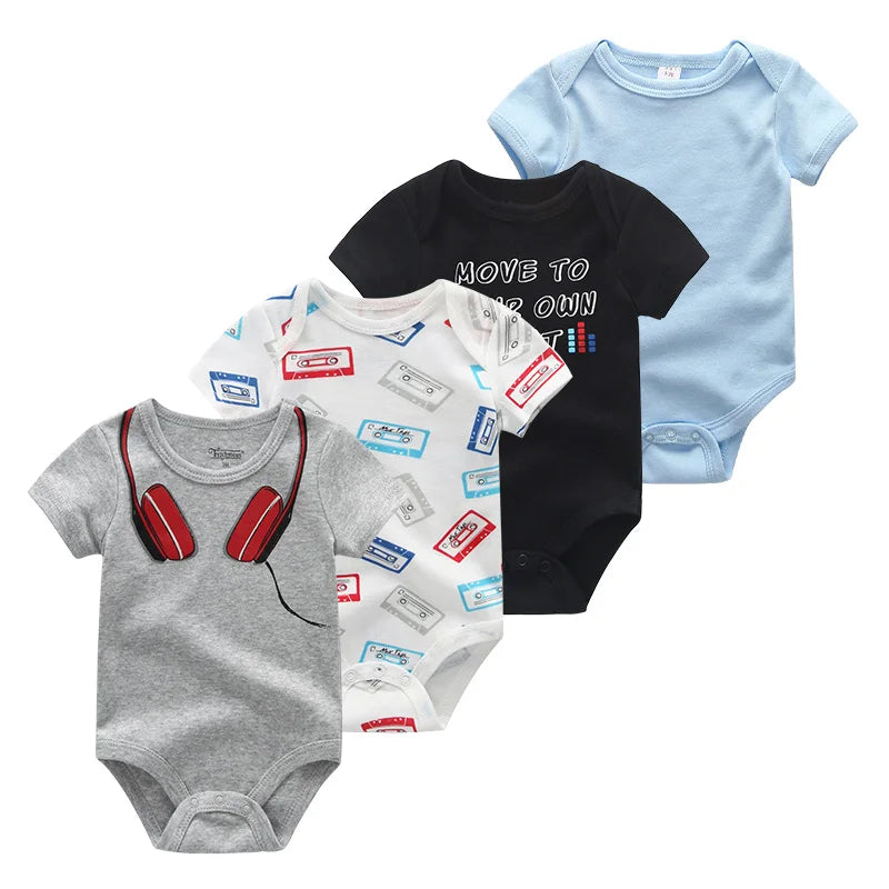 4Pieces Cotton Newborn Bodysuit Print Baby Girl Clothes 0-12M Cartoon Baby Boy Clothes Summer Short Sleeve Romper Bebes
