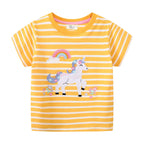 Jumping Meters 2-7T Striped Unicorn Cotton Girls T Shirts Summer Children's Clothes Short Sleeve Kids Tees Tops Baby Costume