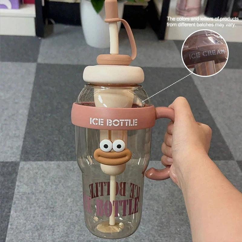 1 Pc Stylish Large-Capacity Sports Water Bottle with Straw, Portable & Heat-Resistant Plastic Cup for Women