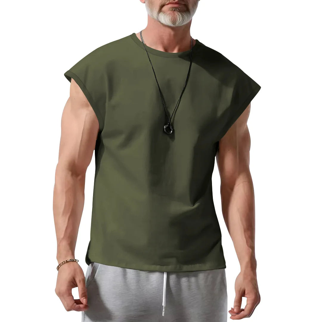 Amazon cross-border American summer new vest men's loose youth casual solid color thin shoulder T-shirt for men