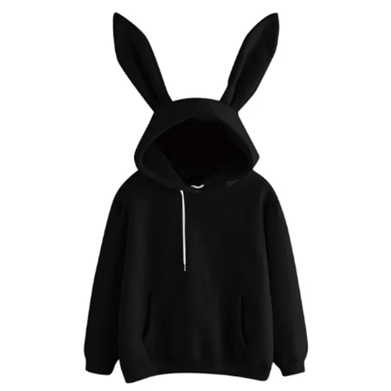 2025 Autumn And Winter New Women's Clothing Harajuku Wei Hooded Rabbit Hoodie Solid Color Loose Casual Women's Top Women's Coat