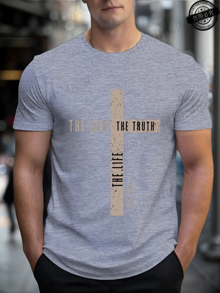 Mens Jesus Is King T-Shirts,The Way The Truth The Life Tops,Bible Verse Jesus Shirt,Mens Christian T-Shirt,Cross Vintage Tees