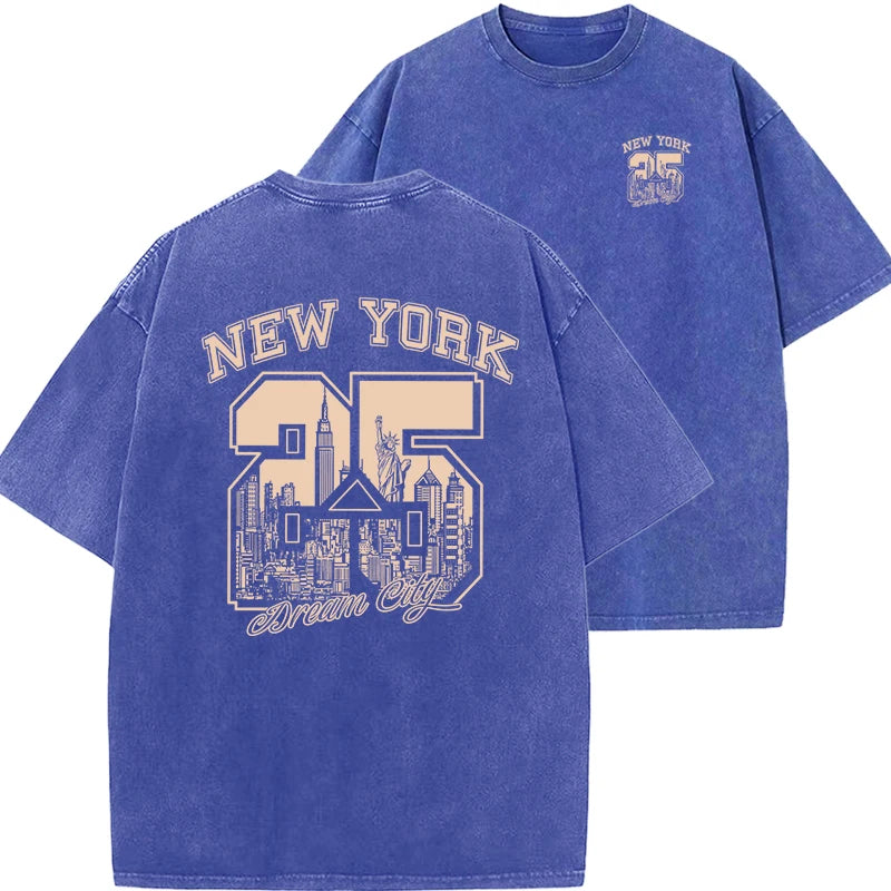 New York City Funny Print  Woman Plus Size T Shirts Summer Vintage Washed Cotton Breathable Tee Shirt Fashion Casual Home Tshirt