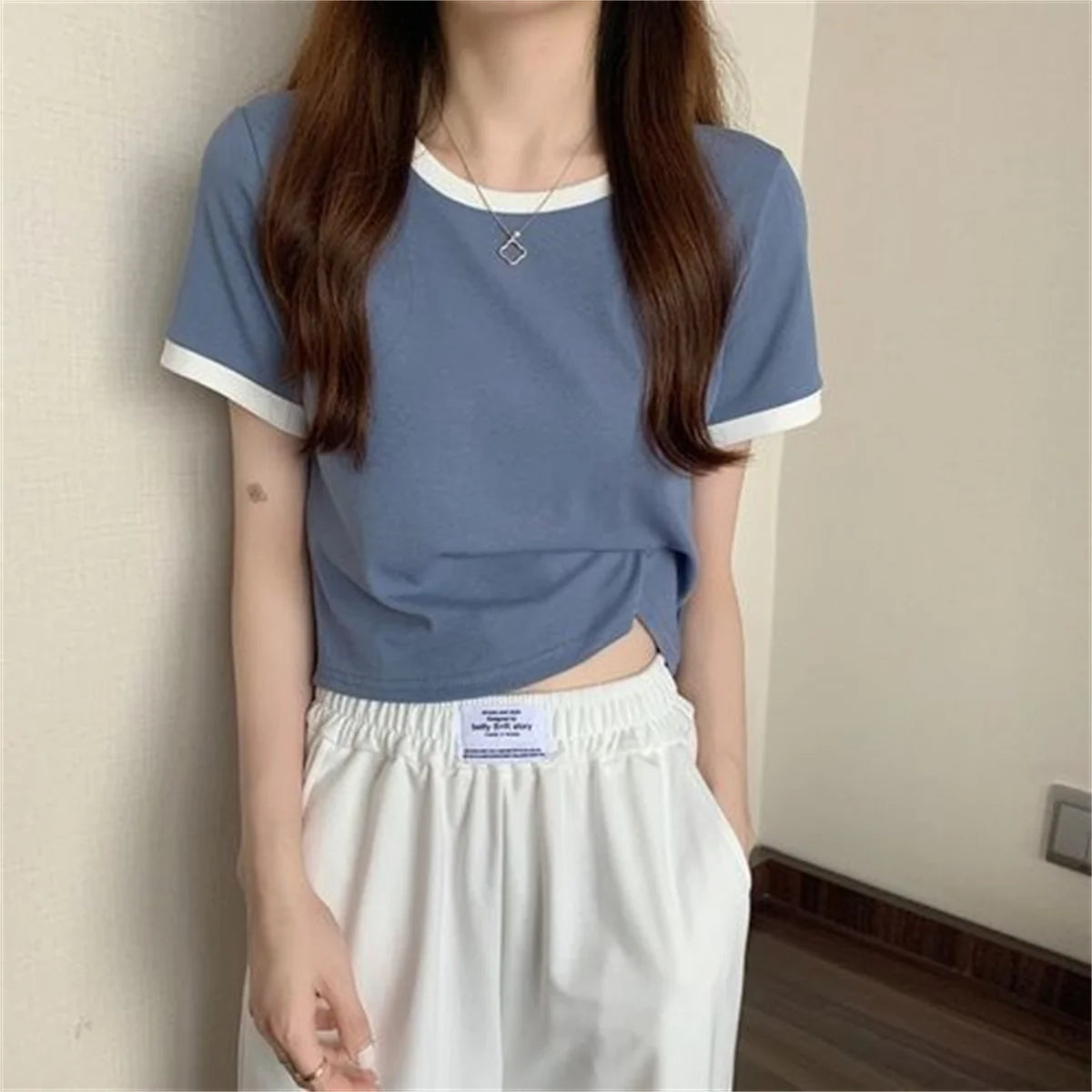 Fashion Patchwork T-shirts Women Basic Tee Casual Oversized Tops Quality Unisex Short Tshirts Tees Girl Summer Clothing Tops