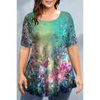 Large Size Loose Fit Women's T-shirt Summer New Short Sleeve Crewneck Tshirt Flower 3d Print Top Plus Size Ladies Clothing