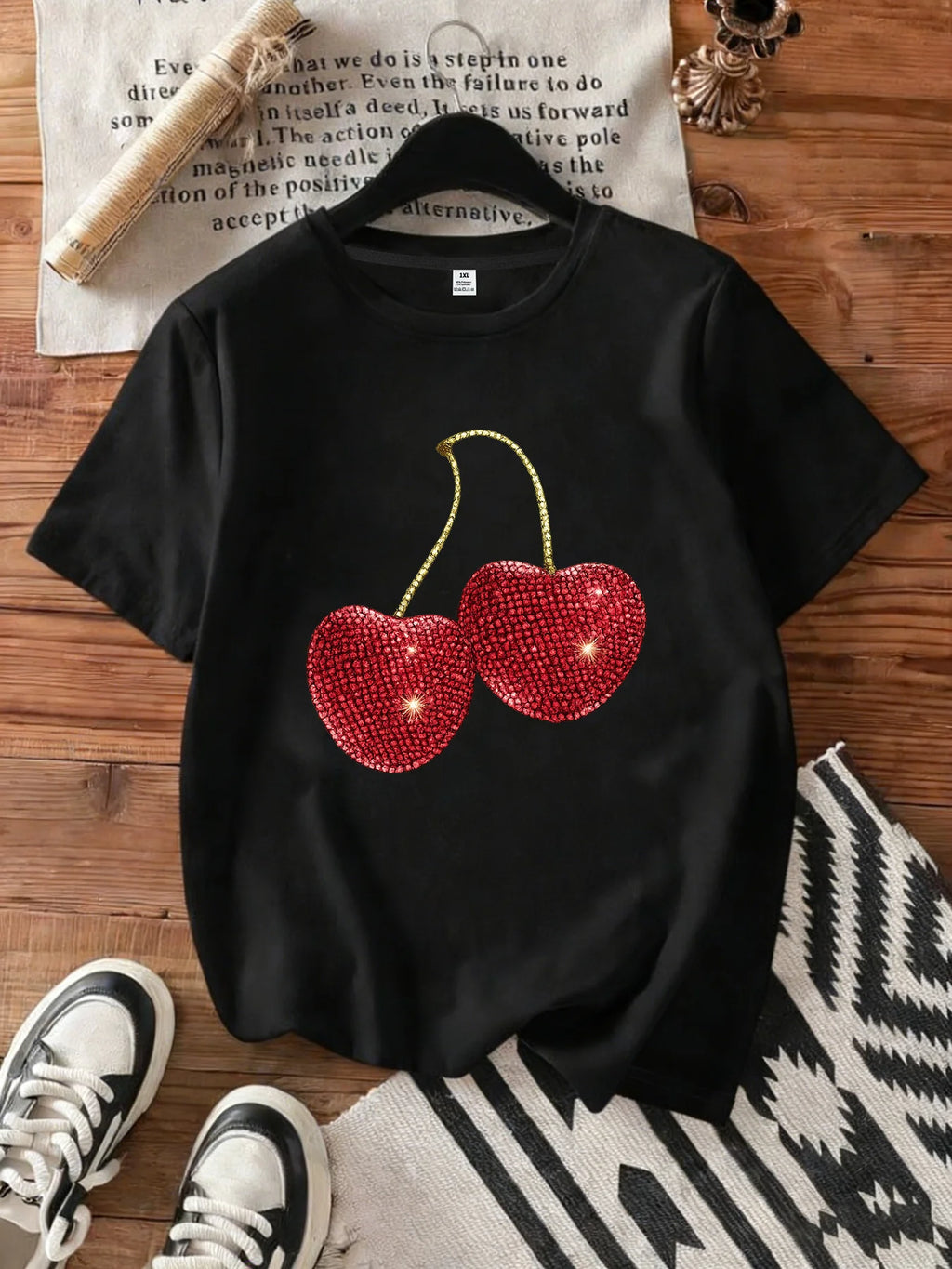 【WDS0018】Plus size women's round neck short sleeve T-shirt with elastic half sleeves and trendy prints