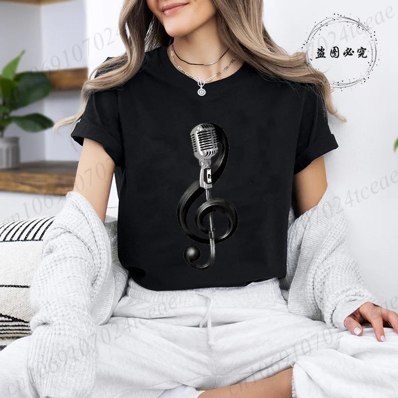 Women's T-shirts Music Note Heartbeat Printed T-Shirt Music Lover Funny Graphic Tee Shirts for Men Women Fashion T-Shirts Tops
