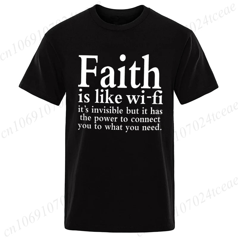 Men's Street Wear Faith Is Like Wifi God Jesus Religious Christian Funny T-shirt Short Sleeve Streetwear Summer T Shirts Men Top