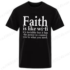 Men's Street Wear Faith Is Like Wifi God Jesus Religious Christian Funny T-shirt Short Sleeve Streetwear Summer T Shirts Men Top