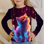 Girls Clothes for Kid Long Sleeve T-Shirt Children from 9 to 12 Years Cute Cartoon Cat Animal Printed Polyester Autumn Tee Shirt