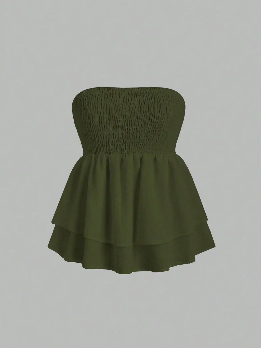 Plus Size Women's 2025 Summer New Sleeveless Tube Holiday Style Solid Color Double Layer Ruffle Swing Tube Women's Tops
