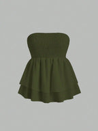 Plus Size Women's 2025 Summer New Sleeveless Tube Holiday Style Solid Color Double Layer Ruffle Swing Tube Women's Tops