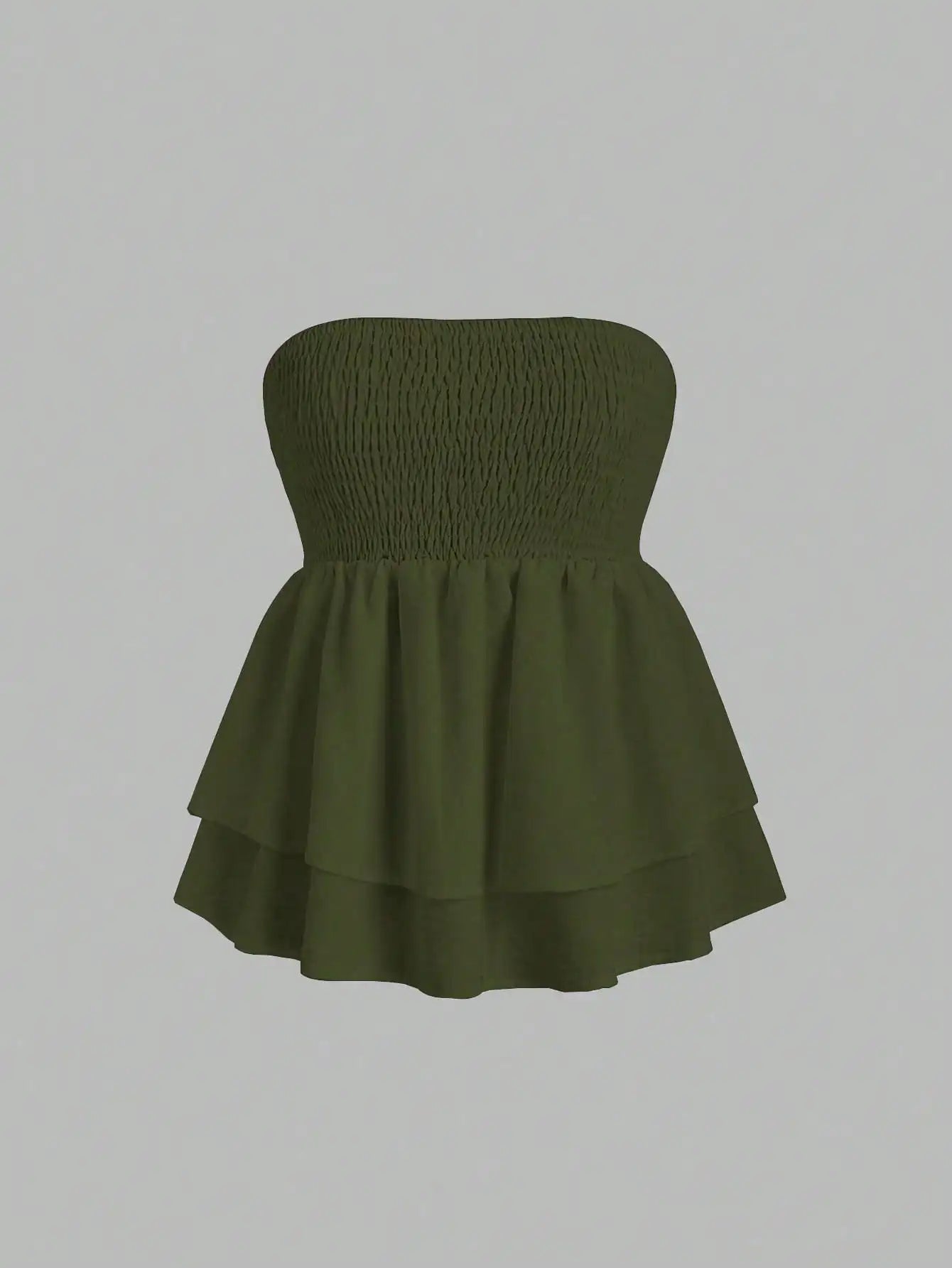 Plus Size Women's 2025 Summer New Sleeveless Tube Holiday Style Solid Color Double Layer Ruffle Swing Tube Women's Tops