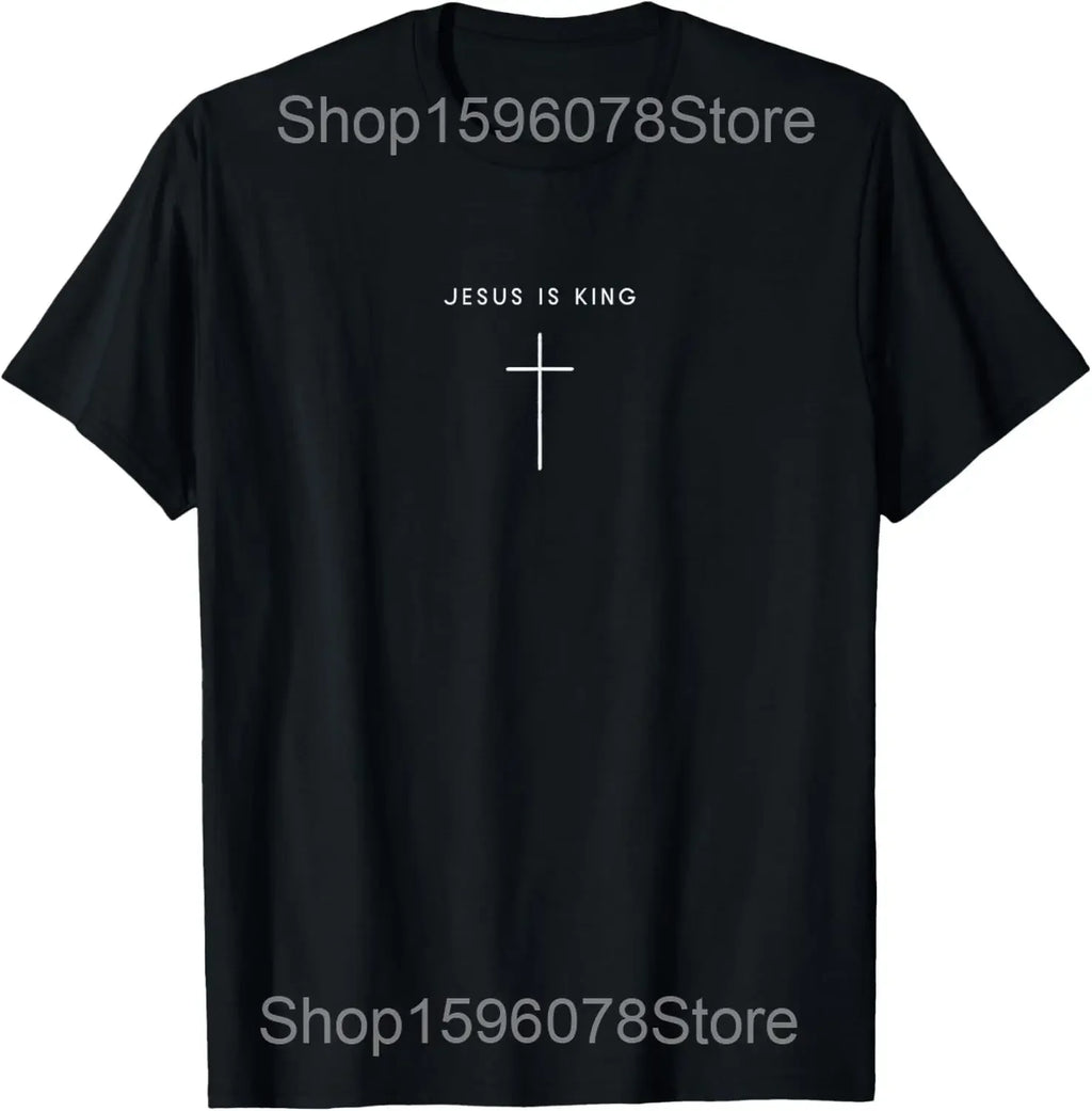 Funny Jesus Is King Christian Religious Faith T Shirts Men Cotton Humor Streetwear Tee Shirt Short Sleeve Unisex Loose Clothing