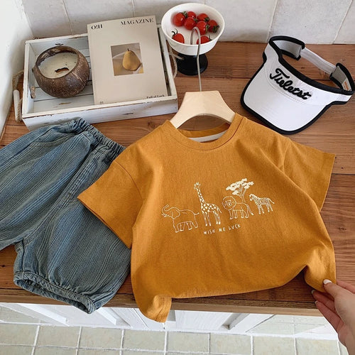 1 2 3 4 5years Kids Clothing Summer T-shirt Tops O-neck Casual Loose Baby Girl Boy Short Sleeve Tees Children's Clothes Tshirts