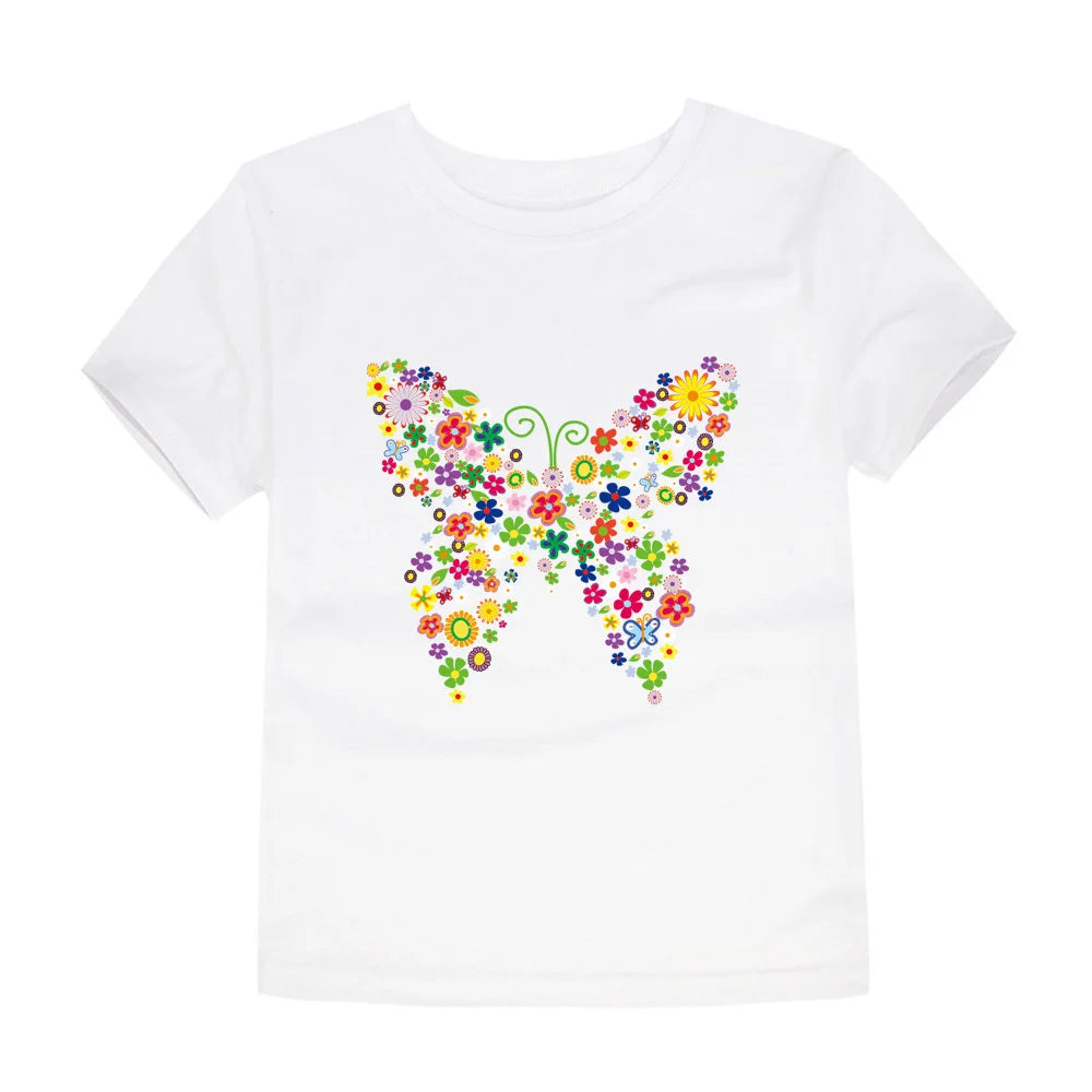 Girls Clothes 2 to 3 4 5 6 7 8 9 10 11 12 13 14 Years 100% Cotton 2024 Summer T Shirts Yellow Butterfly Floral Tee Shirt Tops