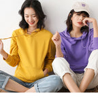 Women Hoodies 100% Cotton Spring Autumn Loose Long Sleeve Pullovers Solid Casual Ladies Outerwear Hooded Hoodie Womens Clothing