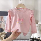 Kids Girls Cotton Long Sleeve Tops with Bow Cute Print Shirt Basic Tee Fall Autumn Clothing for Baby Toddler