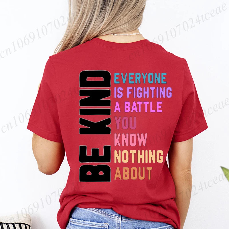 Be Kind Everyone Is Fighting Printing T-shirts for Women Clothing Be Kind Graphic Tops Short Sleeve 2026 Casual Wear Tee Tops