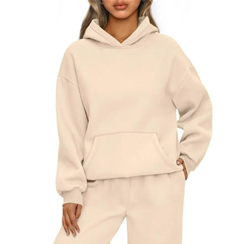 Autumn Winter Casual Sports hoodie Sweatshirt Solid-color long-sleeve Women's Fashion Loose hoodie Women's tops pullover