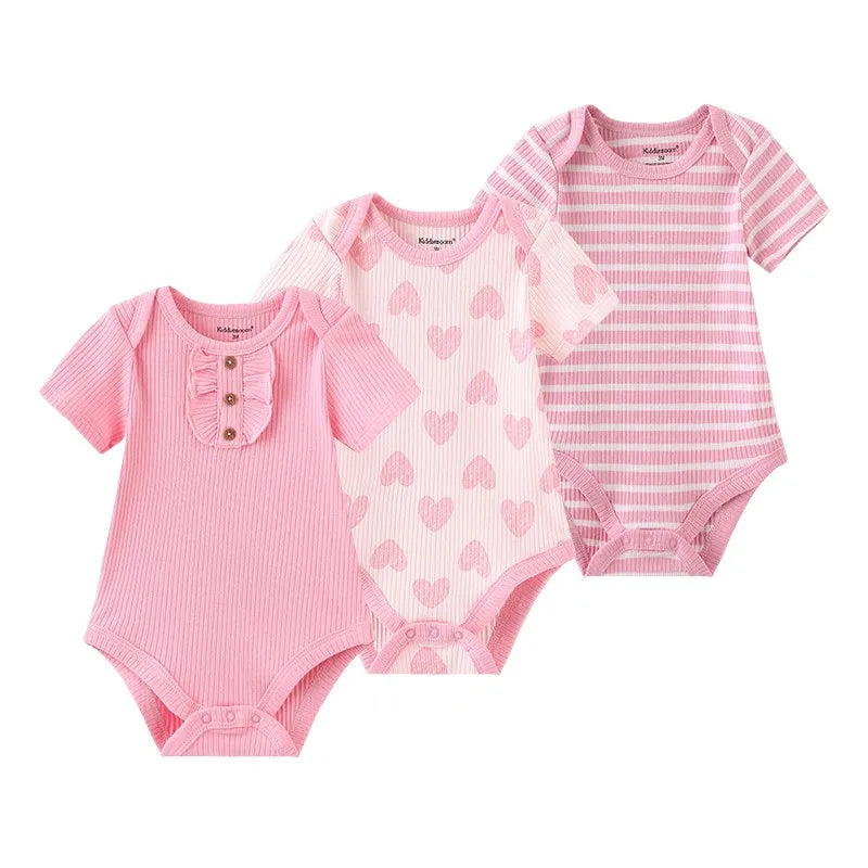 Unisex Cotton Newborn Baby Boy Clothes 3Pieces Summer 0-12M Cartoon Baby Girl Clothes Print Bodysuits Short Sleeve Bebes
