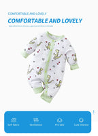 Spring and fall cotton long-sleeved baby clothing green Cartoon dinosaur print 0-18 months baby one-piece  newborn romper