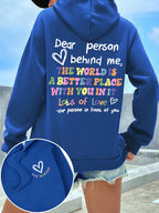 Dear Person Behind Me Hoodie Women Colored Letters Warm Fleece Woman Hoody Fur-liner Spring Autumn Hoodies Y2K Casual Tops