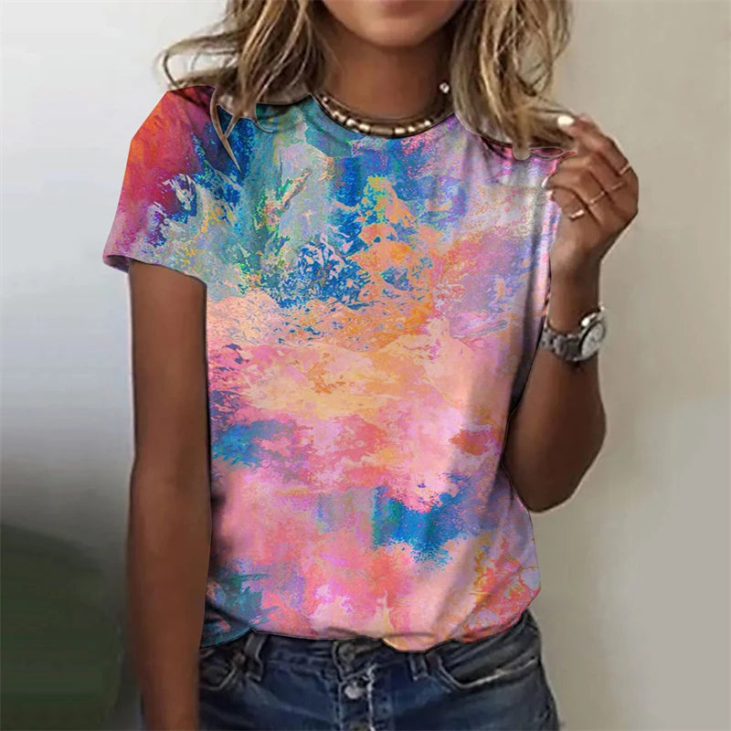 Women's T-Shirts Flowers Fashion Print O Neck Short Sleeve Tees O-Neck Personality Women Summer Harajuku Loose Female Clothing