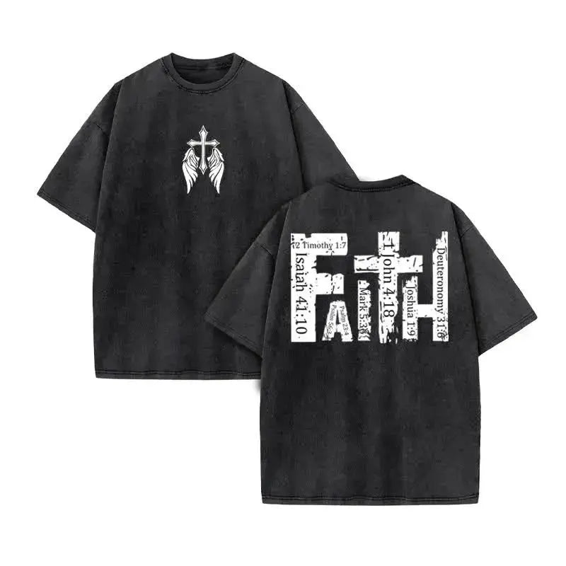 Summer top Men's T-shirt Christian Jesus design new wash short sleeve street print vintage T-shirt oversized for men and women