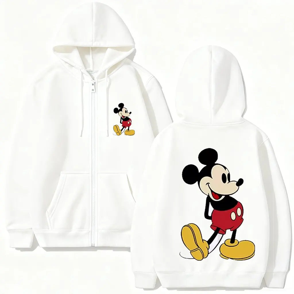Disney Mickey Minnie Couple Hoodie Zip Up Graphic Print Sweatshirt Cartoon Jacket Casual Tops Streetwear 2026 Spring Autumn Y2k